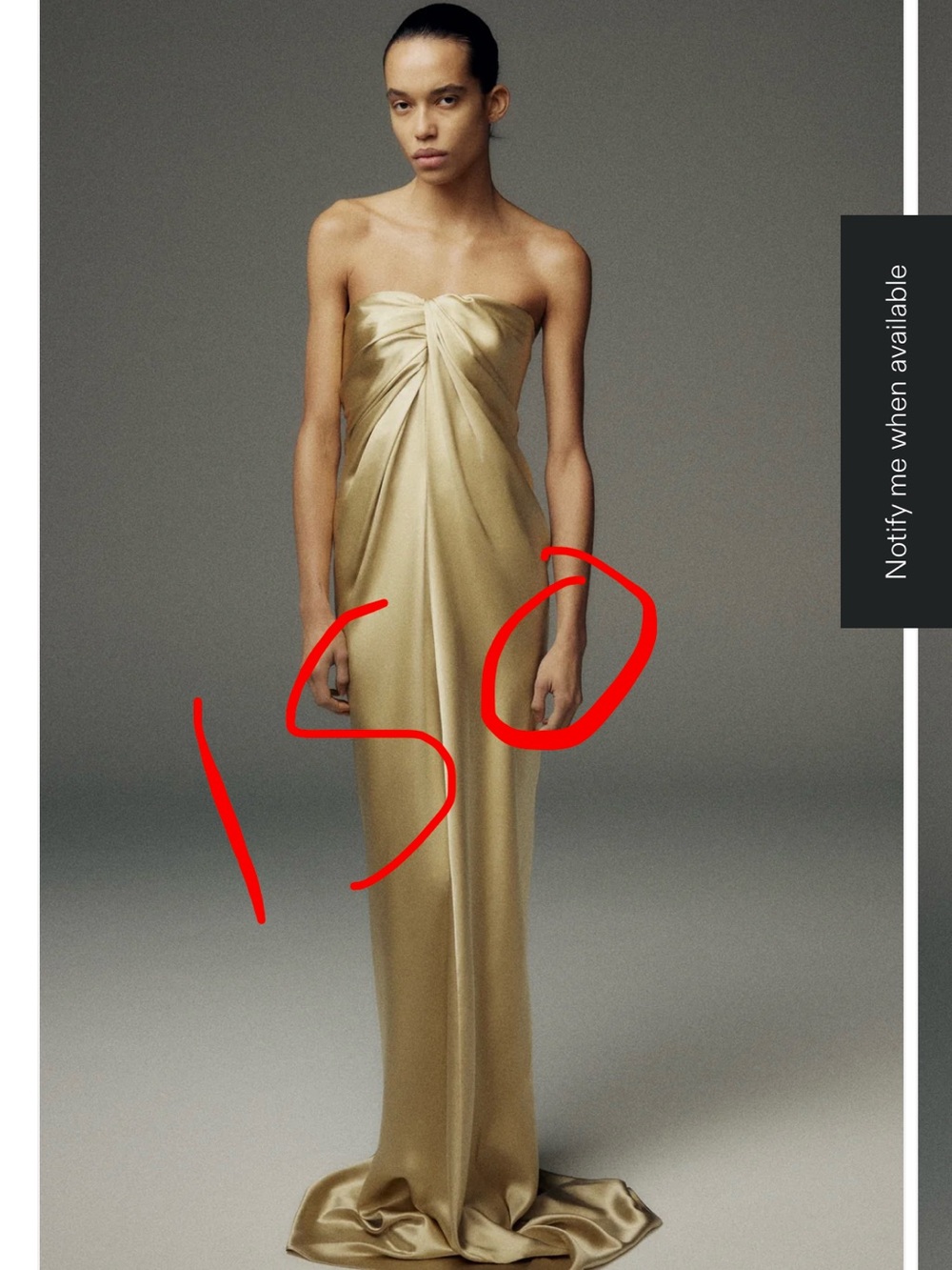 ISO TOVE Strapless Satin Gown in Gold